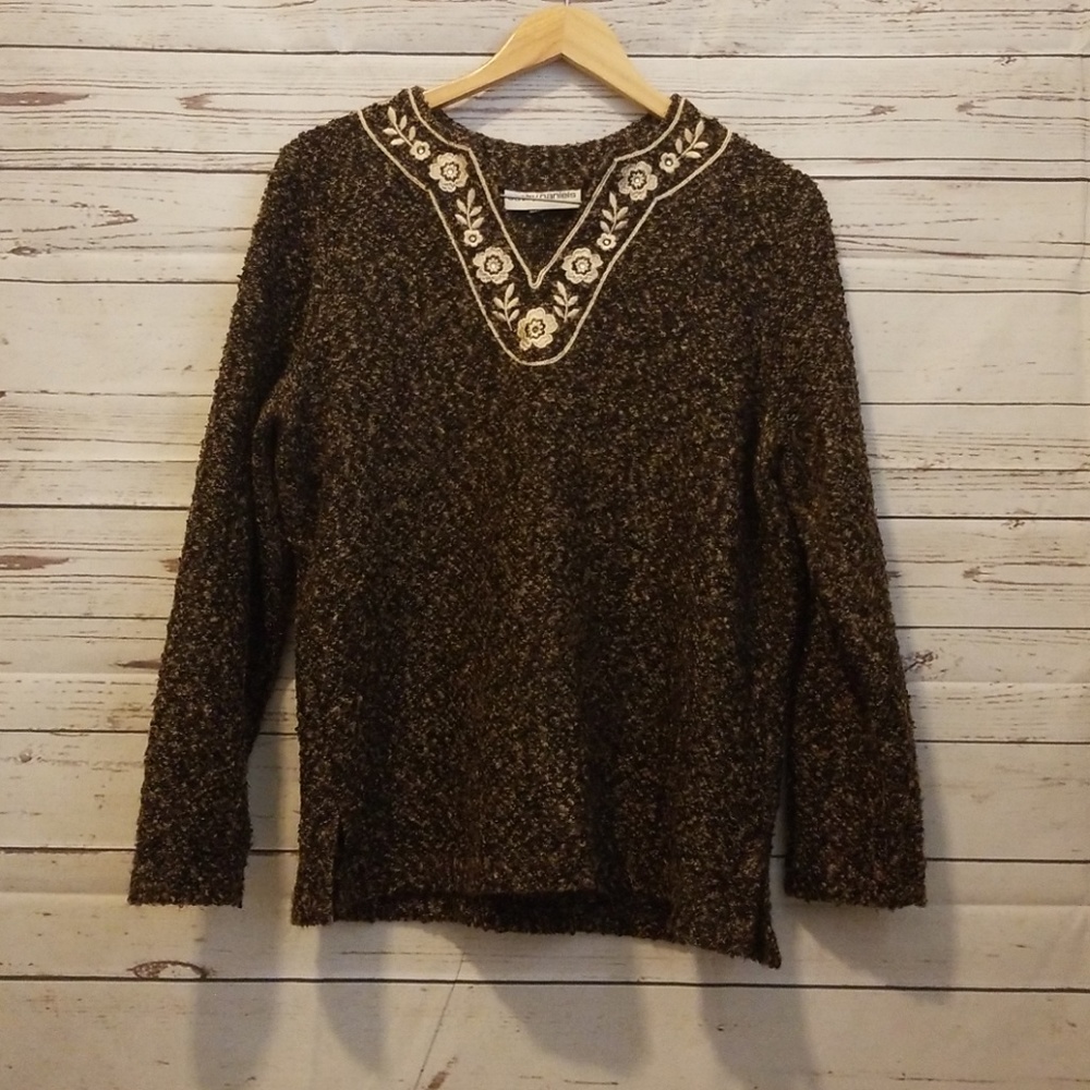 Cathy Daniels boucle sweater w/ floral embroidery